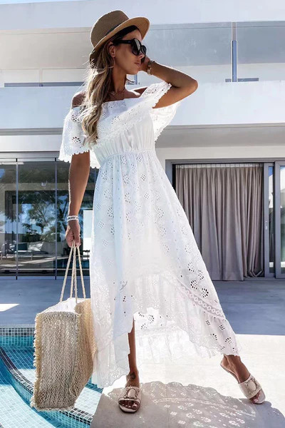 Astrid Off-shoulder Embroidery Ruching Cut Out Dress | Cupshe