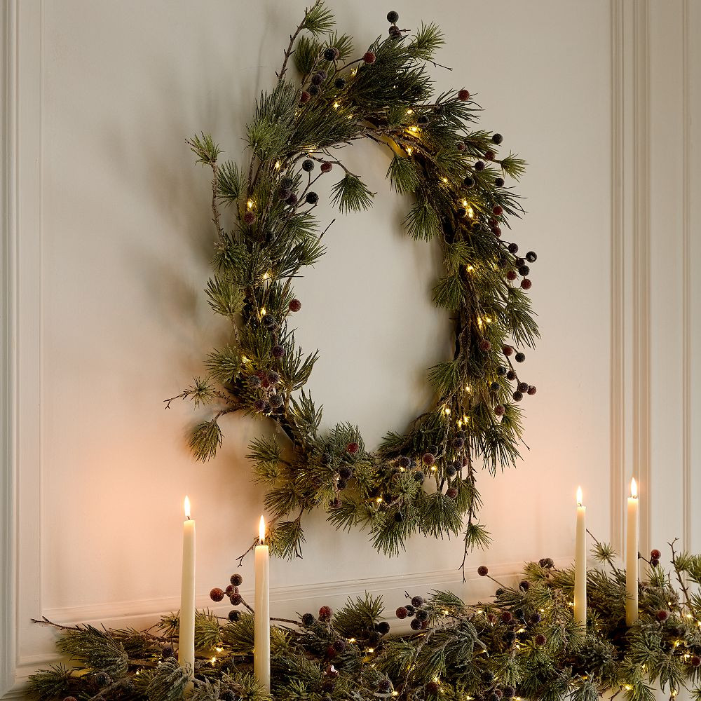 Pre-Lit Faux Pine & Frosted Red Berry Wreath | West Elm (US)