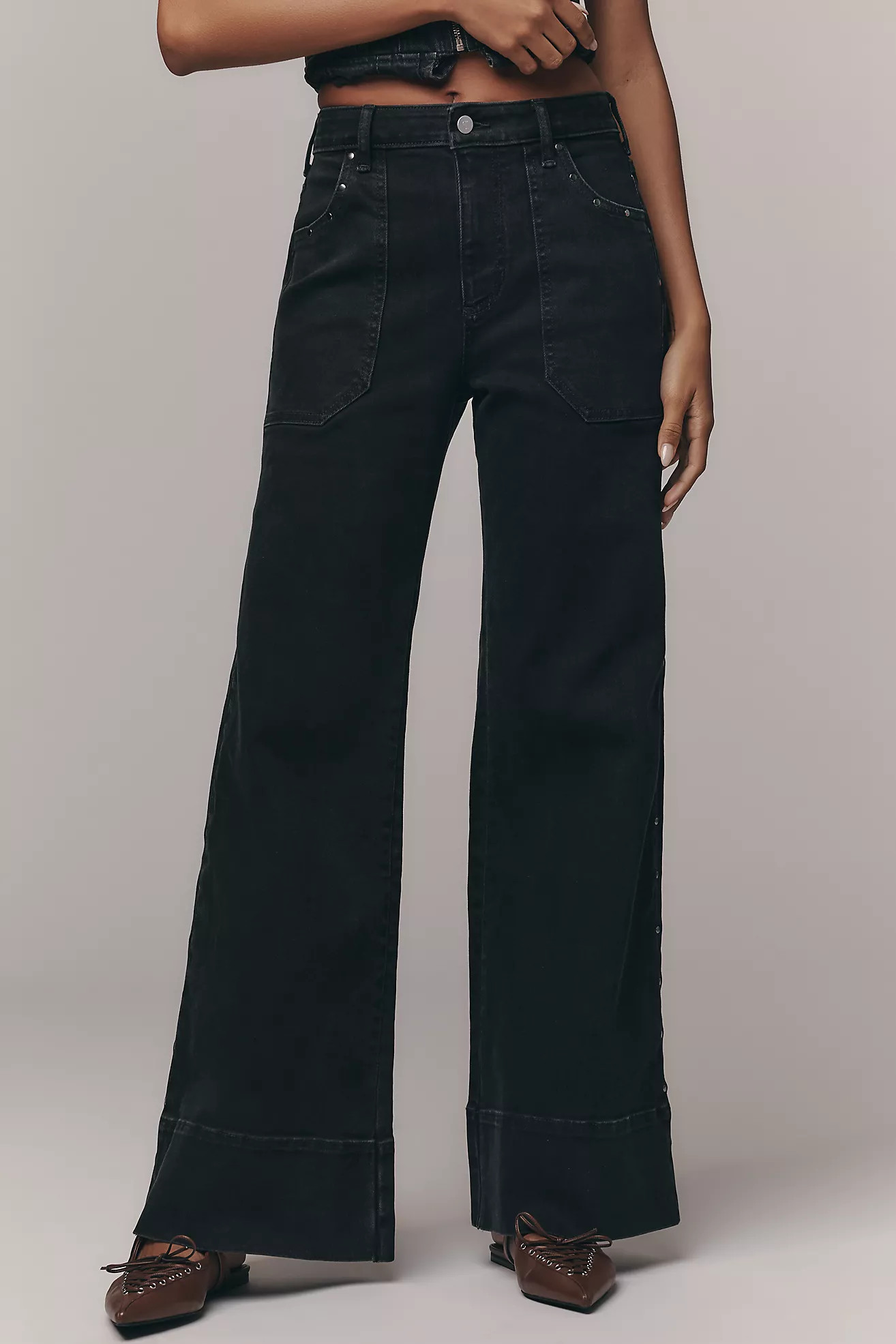 The Rylan Studded Relaxed High-Rise Flare Pants by Pilcro | Anthropologie (US)