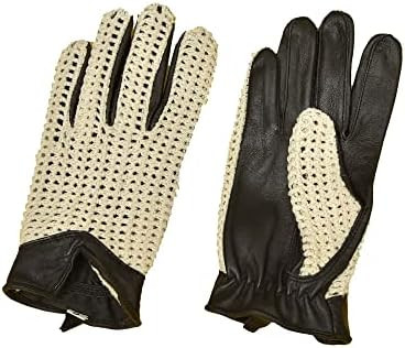 Leather Driving Gloves Retro Style Full Finger Crochet Back Chauffeur (Black, Large) | Amazon (US)