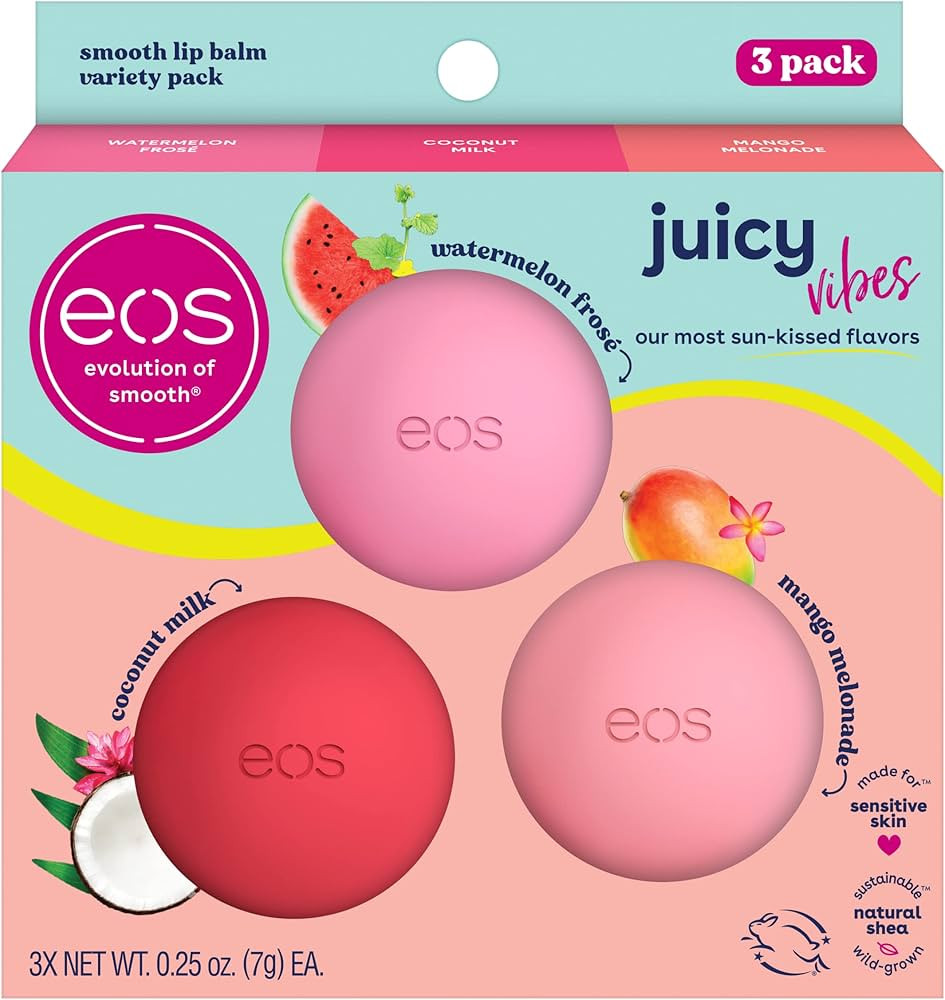 eos Juicy Vibes - Paquete variado de bálsamo labial: sabores Sandía rosé, Melonada de mango y ... | Amazon (US)