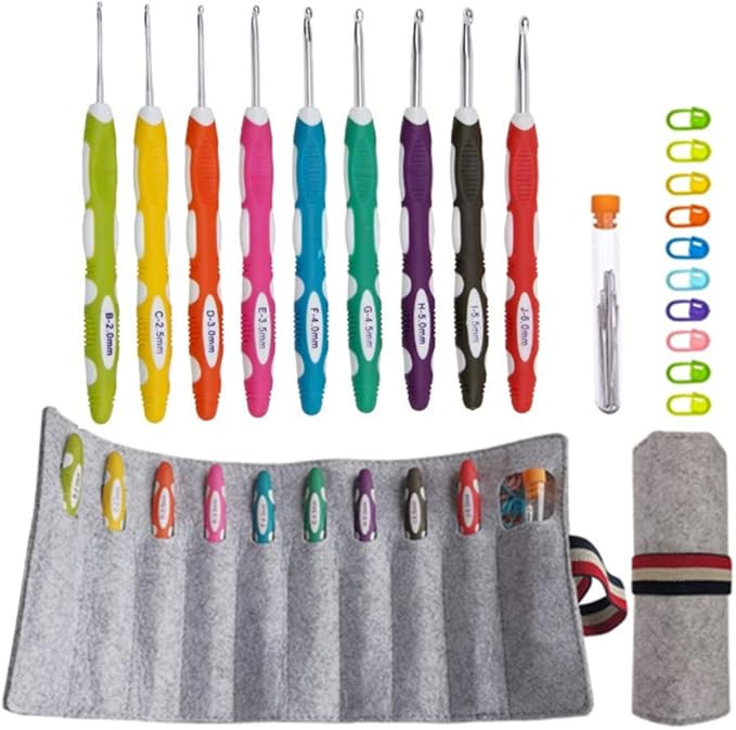 Ergonomic Crochet Hooks with Roll Felt Bag, Crochet Hooks Set with Long Handle for Arthritic Hand... | Amazon (US)