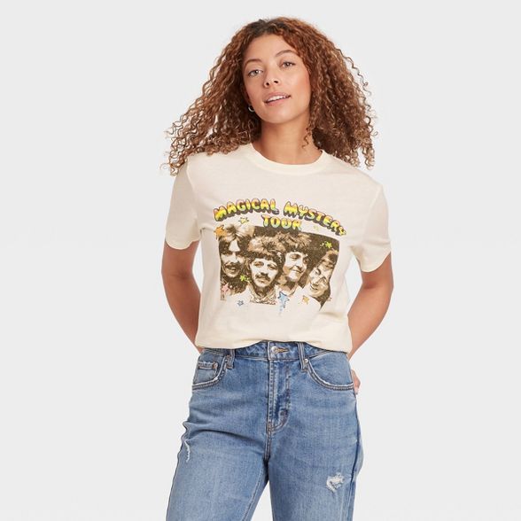Women's The Beatles Short Sleeve Graphic Boyfriend T-Shirt - Off White | Target