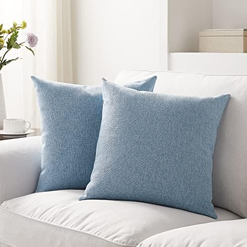 Meekio Set of 2 Baby Blue Pillow Covers 18 x 18 Inch Farmhouse Boho Decorative Throw Pillow Cover... | Amazon (US)