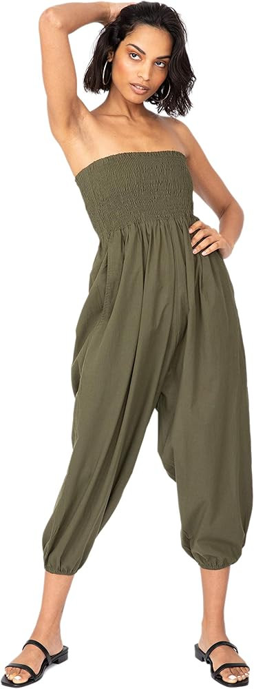 likemary Harem Jumpsuit for Women - Harem Pants Romper Pulls Down into Cotton Boho Hippie Pants w... | Amazon (US)