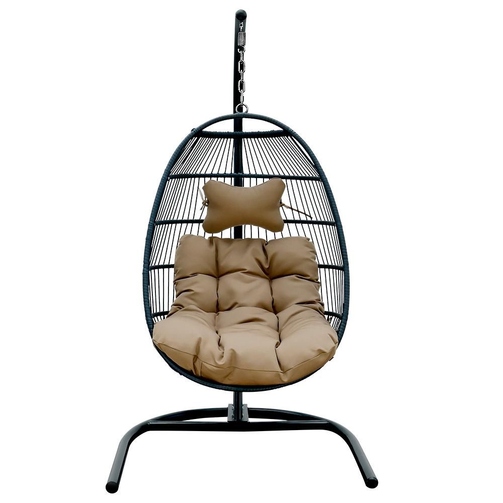 DIRECT WICKER Belle Patio Wicker Single Seat Swing Chair Egg Chair with Brown Cushion | The Home Depot