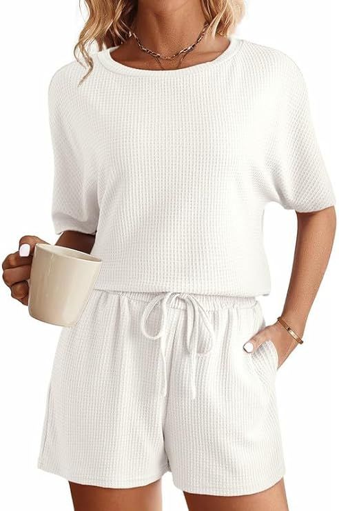 SHEWIN Womens Pajama Sets Waffle Knit Lounge Set 2 Piece Outfits Loungewear Sweatsuit with Pocket... | Amazon (US)