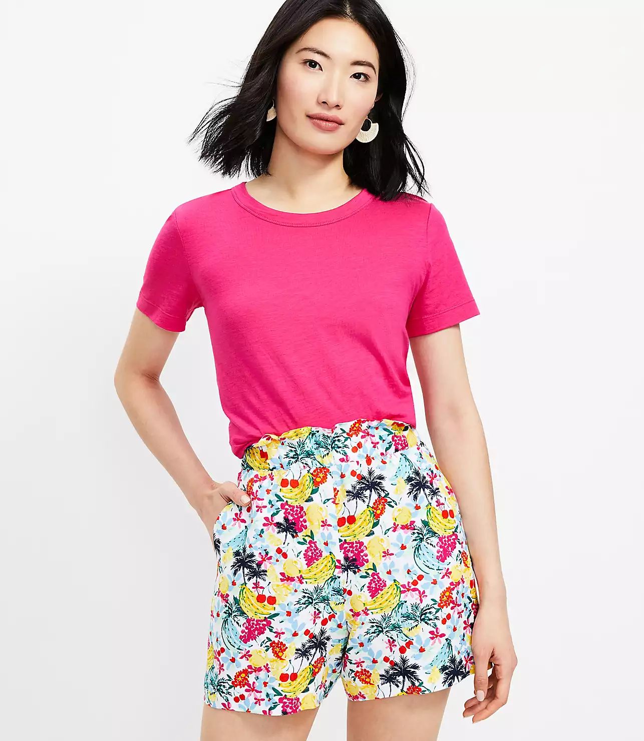 Petite Fluid Pull On Shorts in Fruity Floral | LOFT