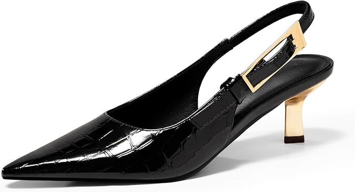 Coutgo Womens Slingback Kitten Heels Closed Pointed Toe Pumps Buckle Strap Wedding Party Dress Sh... | Amazon (US)