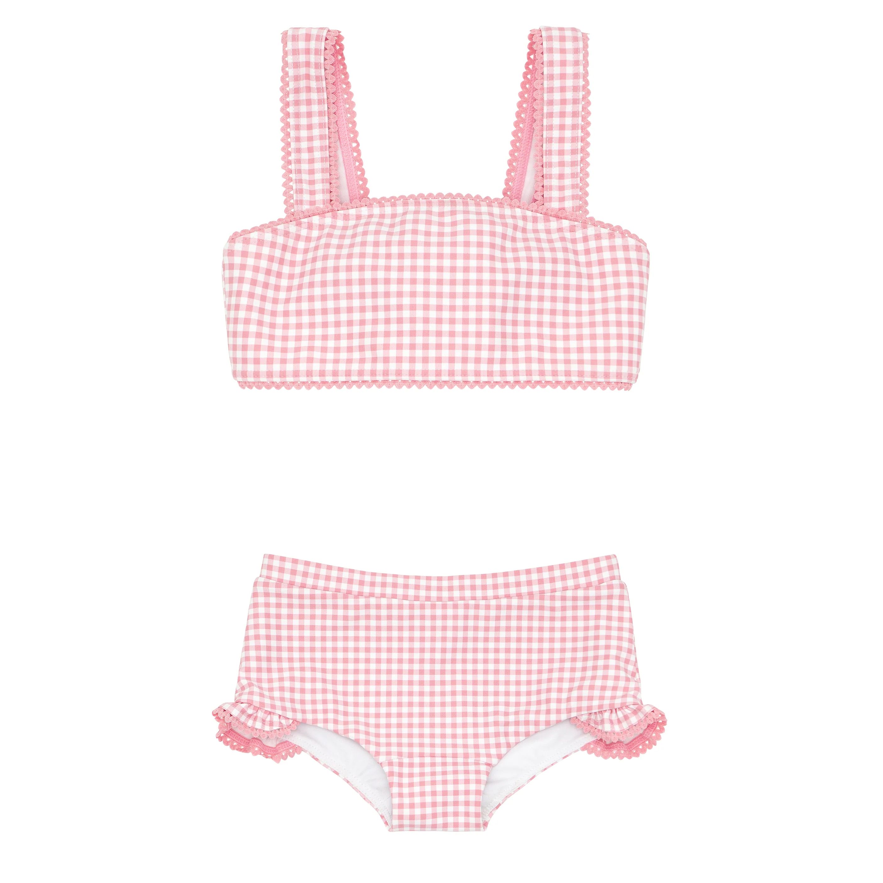 girls pink guava gingham bandeau bikini and swim shorts | minnow