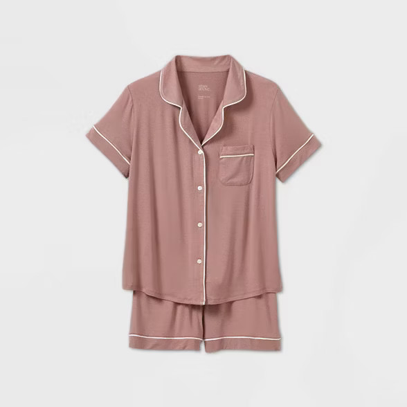 Women's Beautifully Soft Short Sleeve Notch Collar Top and Shorts Pajama Set - Stars Above™ | Target