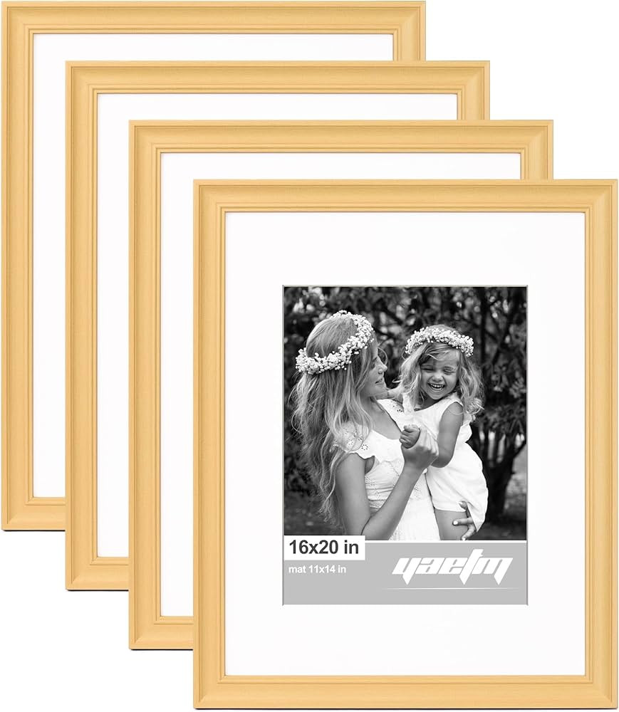Yaetm 16x20 Picture Frame Matted to 11x14 Set of 4, 1.4” Wide Molding & Natural Wood Grain Post... | Amazon (US)