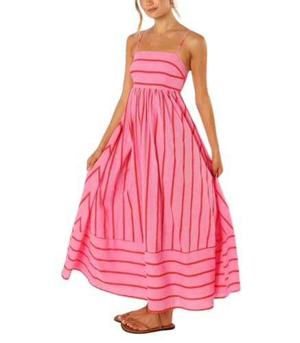chouyatou Women's Striped Back Smocked Maxi Dress Sexy Spaghetti Strap Cut Out Flowy Swing Long D... | Amazon (US)