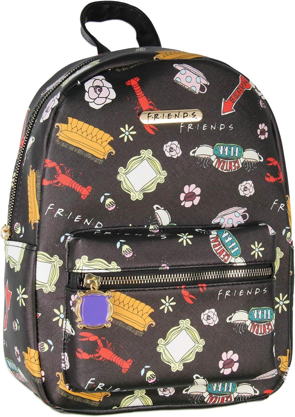 Friends TV Show Allover Toss Print Faux Saffiano Leather Mini Backpack Bag | Amazon (US)