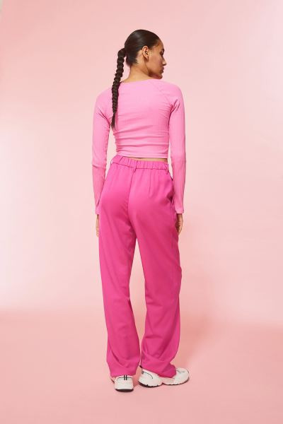 Wide-leg Twill Pants - Cerise - Ladies | H&M US | H&M (US + CA)
