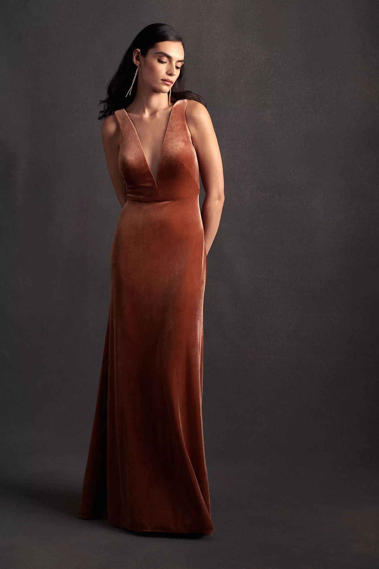 Jenny Yoo Logan Deep-V Velvet Column Gown | Anthropologie (US)
