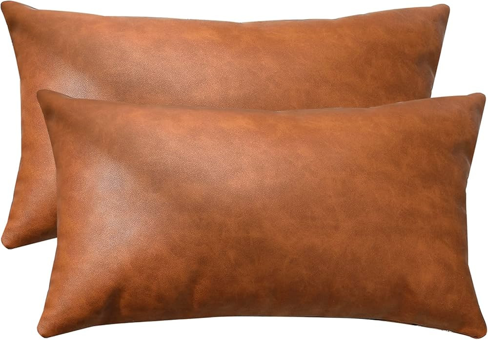 KKY Faux Leather Farmhouse Lumbar Pillow Cover 12x20 inch, Modern Country Style Decorative Lumbar... | Amazon (US)