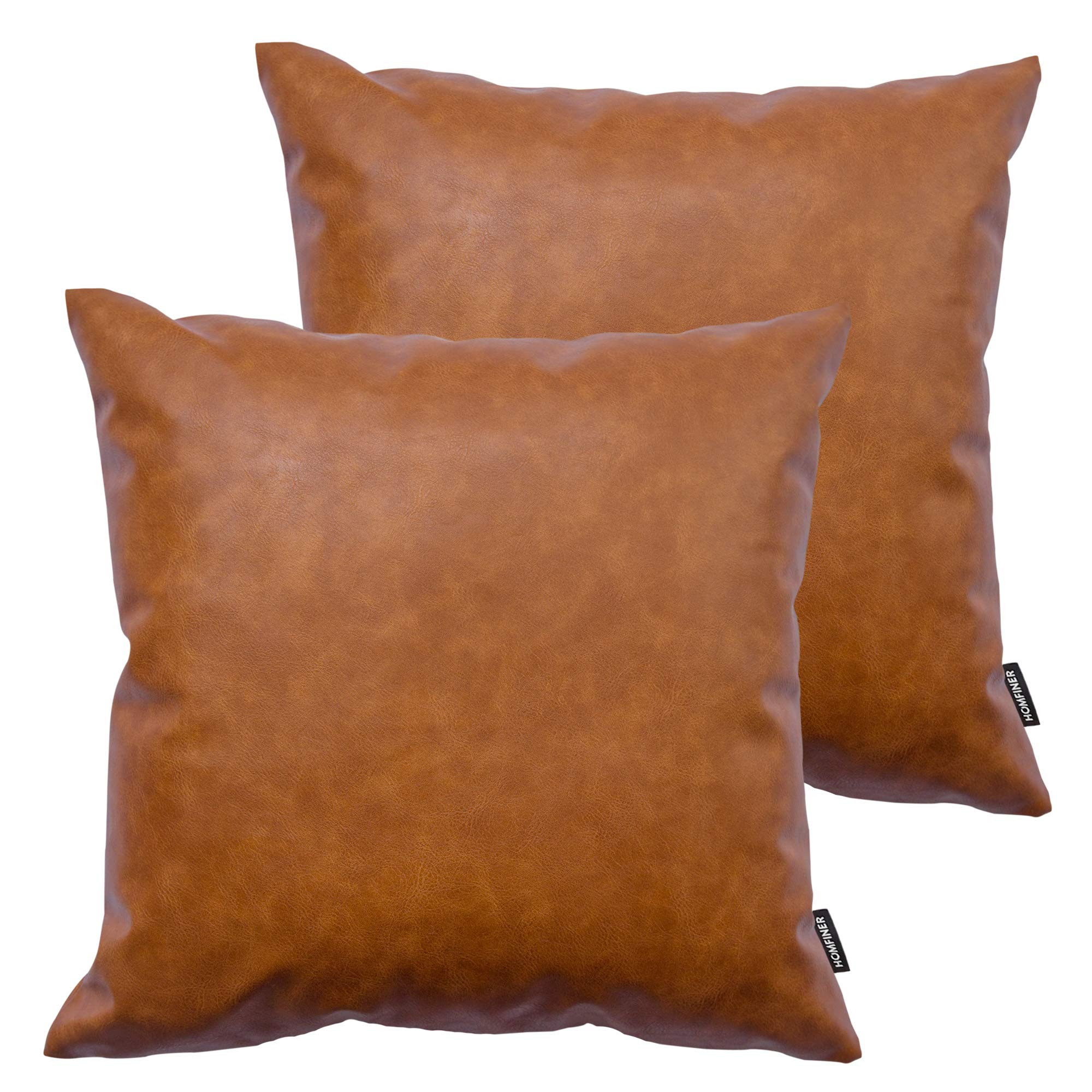 Faux Leather Throw Pillow Covers, 18 x 18 inch Set of 2 Thick Cognac Brown Modern Solid Decorativ... | Amazon (US)