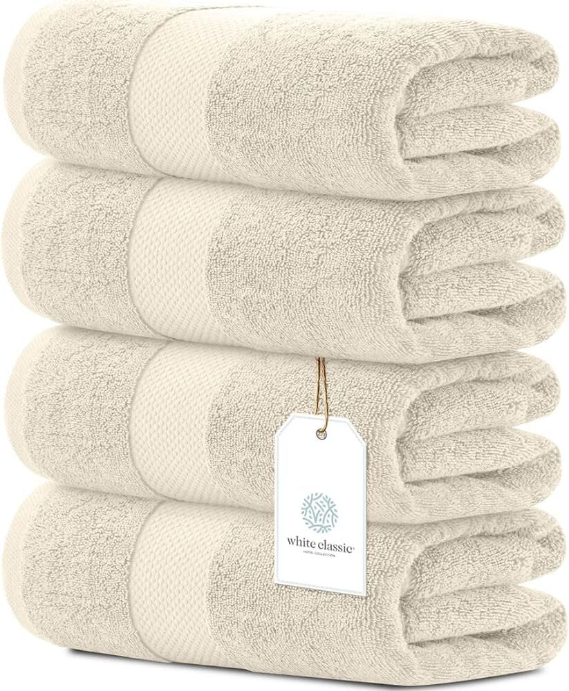White Classic Luxury Bath Towels Set of 4 Large - 700 GSM Cotton Ultra Soft Bath Towels 27x54 | H... | Amazon (US)