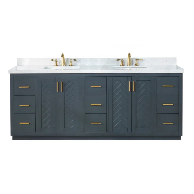 Gazsi 84" Free Standing Double Bathroom Vanity with Engineered Stone Top | Wayfair North America