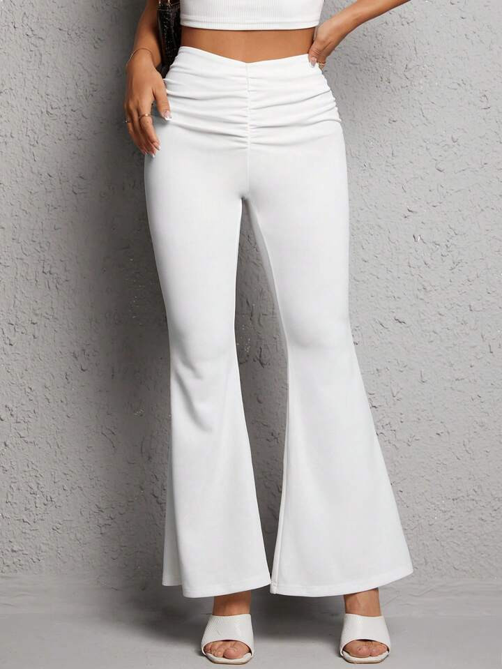 SHEIN PETITE Ruched Front Flare Leg Pants | SHEIN