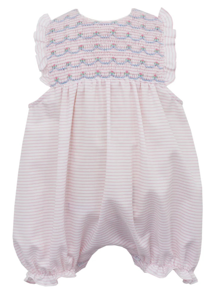 Pink & White Stripe Romper w/Side Ruffles | Haute Totz