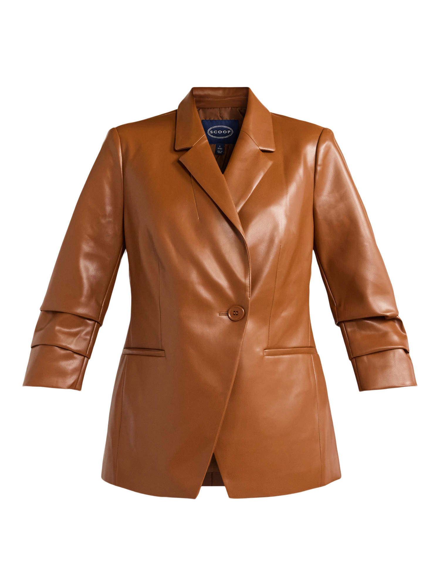 Scoop Women's Ultimate Faux Leather Scrunch Sleeve One Button Blazer, Faux Leather Blazer Outfit  | Walmart (US)