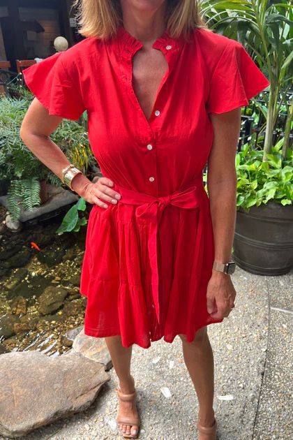 Broad St. dress, red (one solid belt included) | Mimi Seabrook