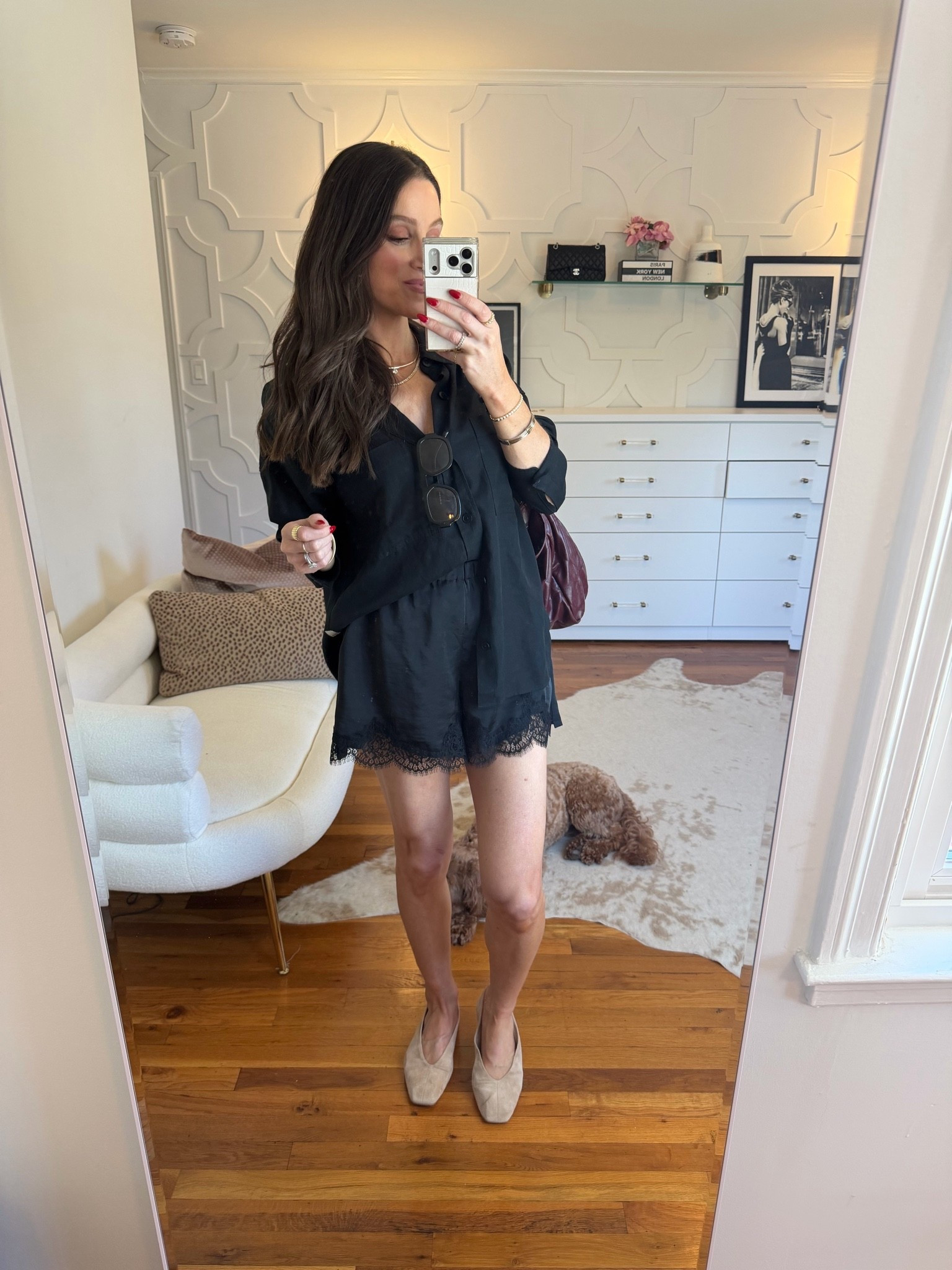 Best blouse! True to size 
Shorts also true to size or size down one if you’re between sizes. 
Flats size down one. And the bag is a fall must.

#LTKootd