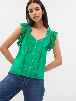 Ruffle Sleeve Eyelet Shirt | Gap (US)