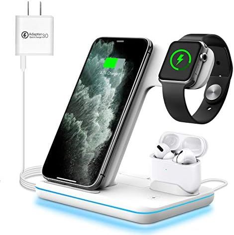 WAITIEE Wireless Charger 3 in 1, 15W Fast Charging Station for Apple iWatch SE/6/5/4/3/2/1,AirPod... | Amazon (US)
