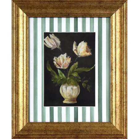 Home Decor Collection Moody Tulips with Watercolor Stripes Pine Green Vintage Antique Frame 10x12 Wall Art Decor, Rectangle Farmhouse Vintage Wall Art for Bedroom, Living Room, Bathroom, or Office | Walmart (US)