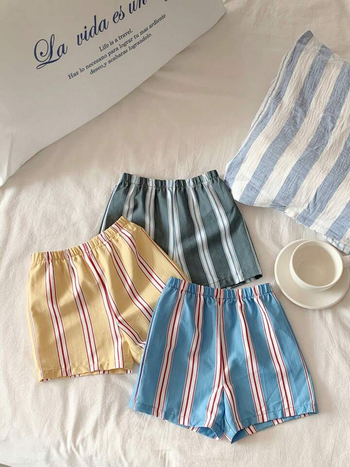 3pcs Baby Boy/Girl Colorful Striped Elastic Waist Shorts Set, Casual & Versatile | SHEIN