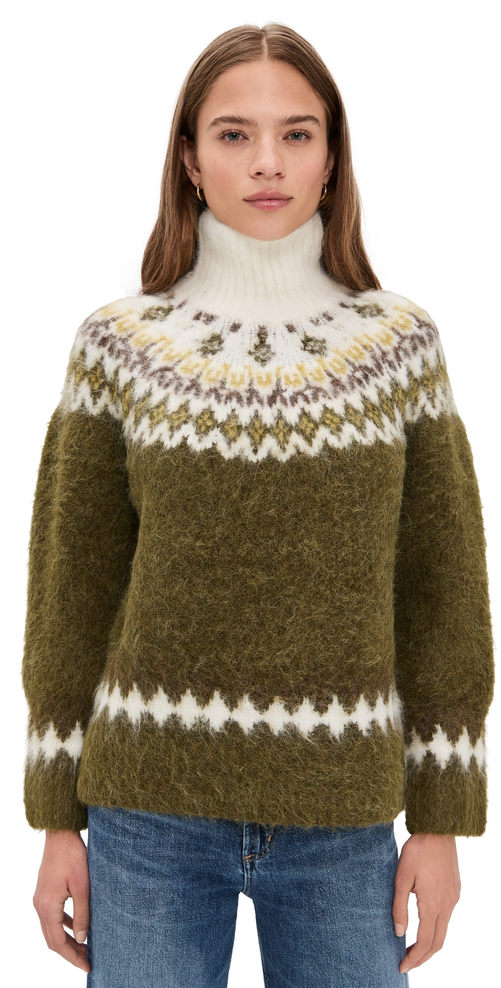 rag & bone Beth Oversized Alapca Fair Isle Turtleneck Army Multi L | Shopbop