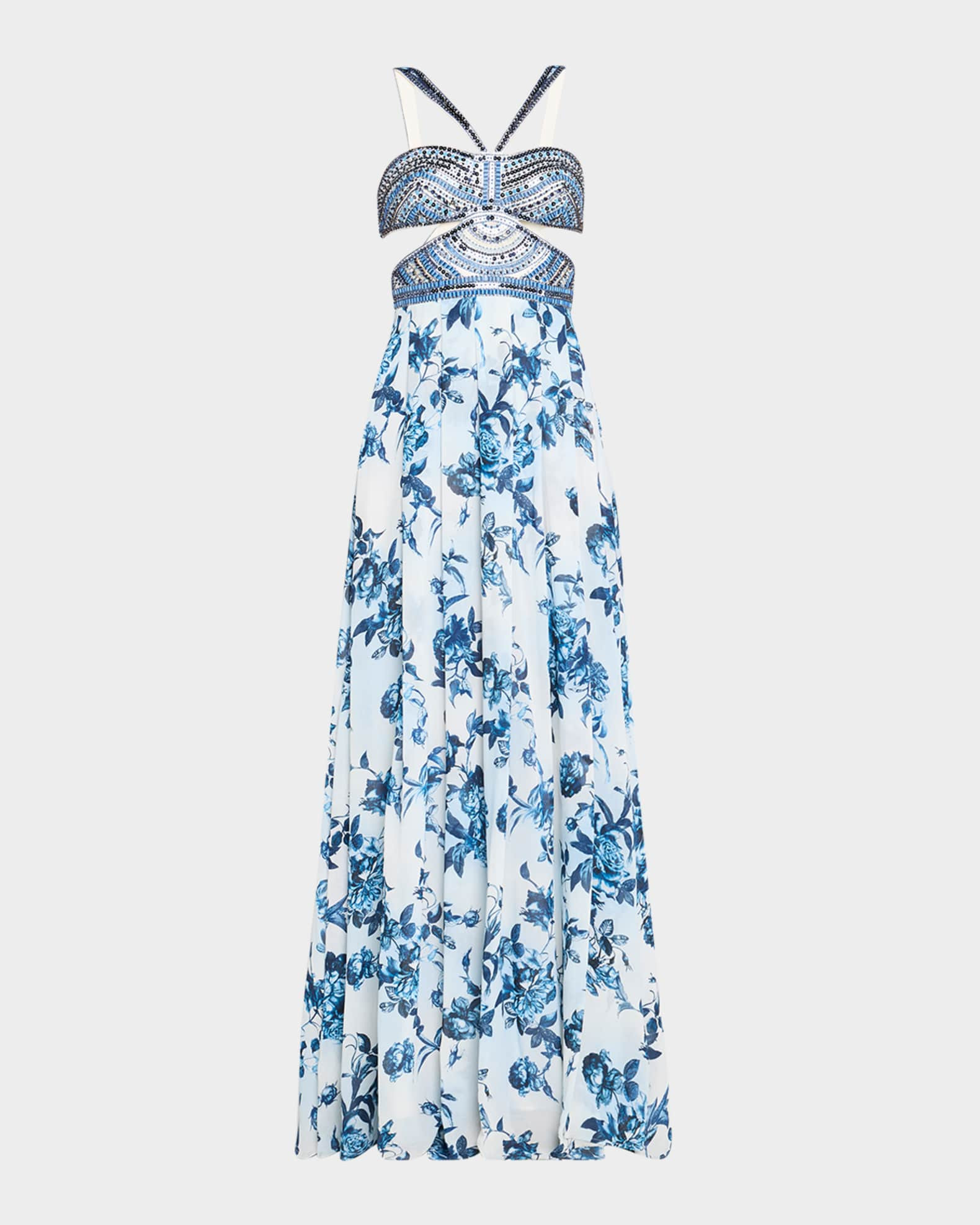 L'Agence Painterly Floral Annistyn Embellished Gown | Neiman Marcus