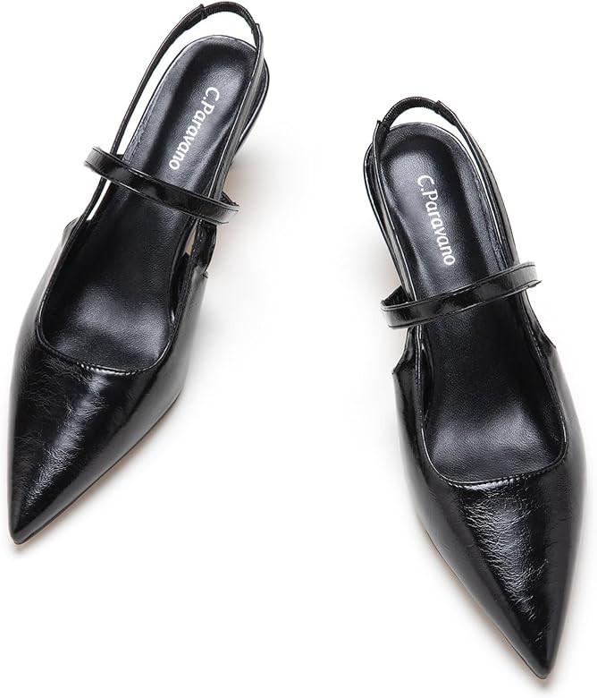 Women's Slingback | Pointed Toe Slingback Flats | Comfortable Slingbacks Pumps | Leather Kitten H... | Amazon (US)