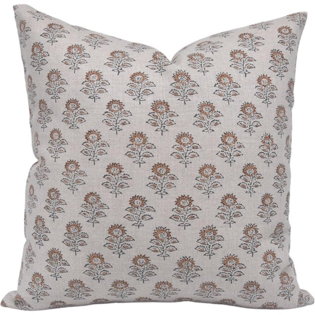 Fabdivine Block Print Throw Pillow Cover, 18x18 Inch Pure Linen Decorative Cushion Cover, Floral ... | Walmart (US)