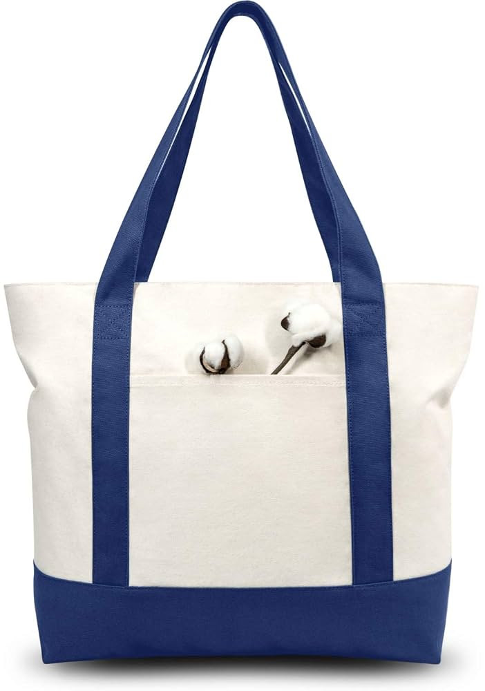 TOPDesign 1-Pack Canvas Tote Bag with an External Pocket, Reusable Grocery Shopping Bag, Top Zipp... | Amazon (US)
