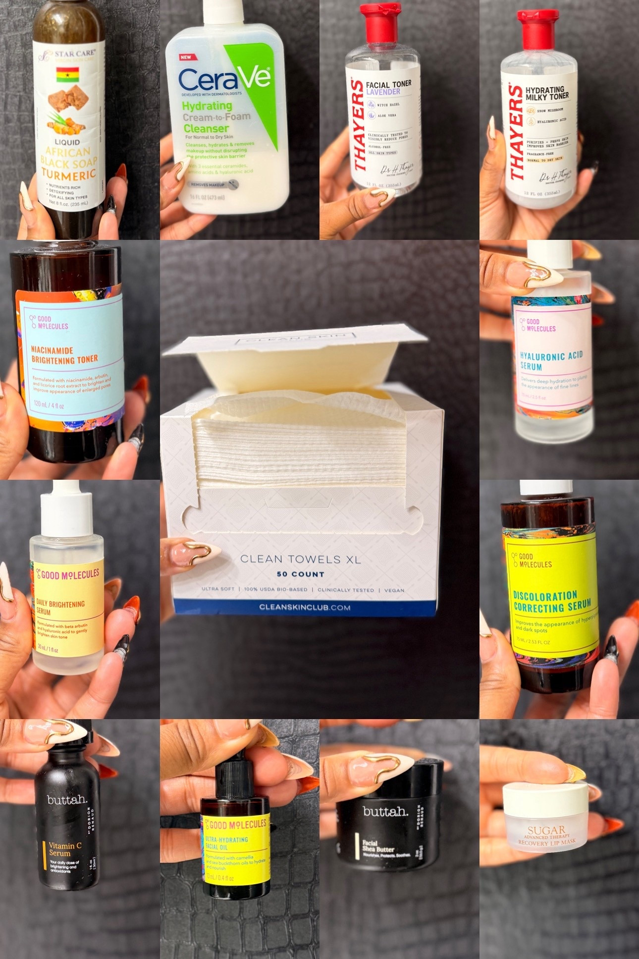 My Skincare Routine 🧖🏽‍♀️✨
It’s extensive, but it’s effective. Every step has a purpose, and my skin has been loving the consistency. Here’s what I use daily:

Cleanse:
🧴 Star Care Liquid African Black Soap with Turmeric
💧 CeraVe Hydrating Cream-to-Foam Cleanser

Tone:
🌿 Thayers Lavender Facial Toner
🥛 Thayers Hydrating Milky Toner
✨ Good Molecules Niacinamide Brightening Toner

Treat + Hydrate:
💦 Good Molecules Hyaluronic Acid Serum
🌞 Good Molecules Daily Brightening Serum
🌈 Good Molecules Discoloration Correcting Serum
🍊 Buttah Vitamin C Serum
🌻 Good Molecules Ultra-Hydrating Facial Oil

Moisturize + Protect:
🧈 Buttah Facial Shea Butter

Extras:
🧻 Clean Skin Club Clean Towels XL (a non-negotiable for bacteria-free skin)
💋 Fresh Sugar Advanced Therapy Recovery Lip Mask
—
Because sometimes “doing the most” is what keeps your skin at its best.
#SkincareRoutine 

#LTKFindsUnder100 #LTKBeauty