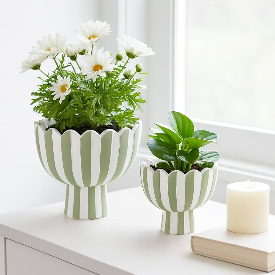 Striped Flower Pots and Planters for Home Decor – Modern Indoor or Outdoor Pots for Plants Perf... | Amazon (US)