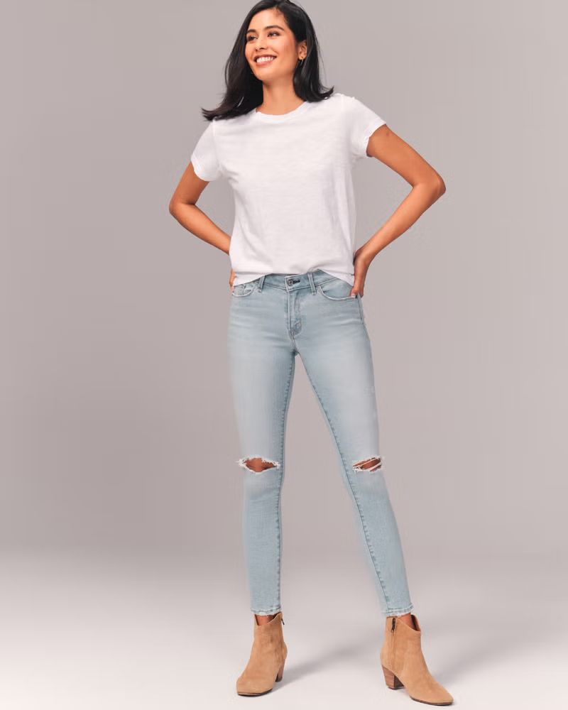 Women's Ripped Mid Rise Super Skinny Ankle Jeans | Women's Bottoms | Abercrombie.com | Abercrombie & Fitch (US)