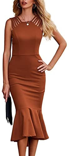 PRETTYGARDEN Women's Elegant Midi Bodycon Dress Sleeveless Backless Ruffle Hem Mermaid Formal Coc... | Amazon (US)