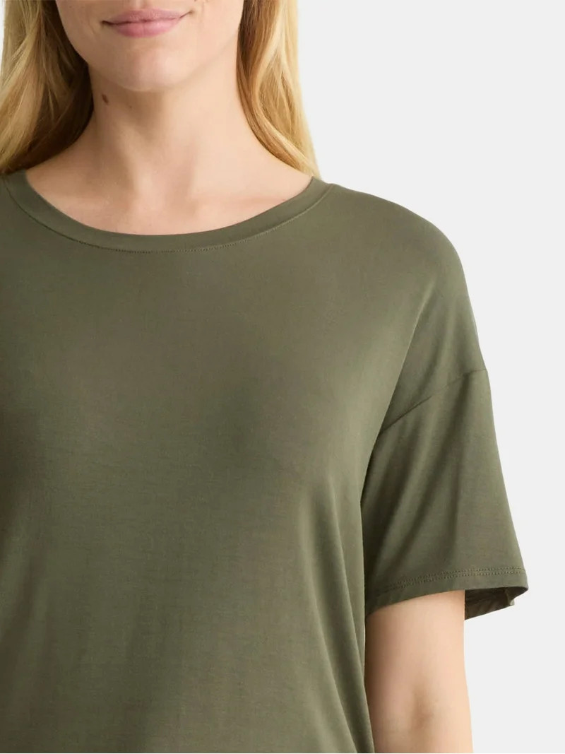 Time and Tru Women’s Crewneck Tunic Tee with Short Sleeves, Sizes XS-XXXL | Walmart (US)