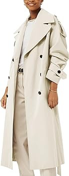 Farktop Womens Oversized Long Trench Coat Double Breasted Lapel Windproof Overcoat with Belt | Amazon (US)