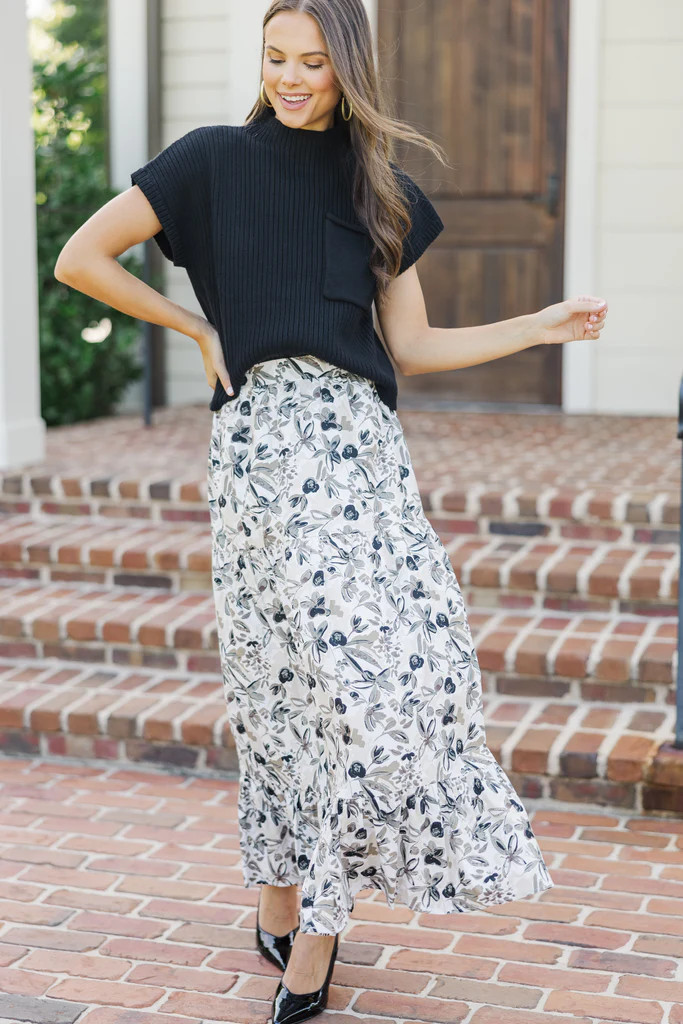 How I Feel Taupe Floral Midi Skirt | The Mint Julep Boutique