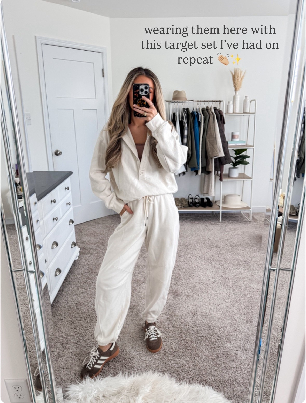 Cozy casual matching set for fall 
+ white pullover: small
+ white joggers: xs
+ brown adidas spezials: run big size down! I’m usually a 6.5 and wearing a 5.5

Matching set
Sweat set
Fall outfit 
Sneakers outfit 
Loungewear outfit 

#LTKFindsUnder100 #LTKFindsUnder50 #LTKSeasonal