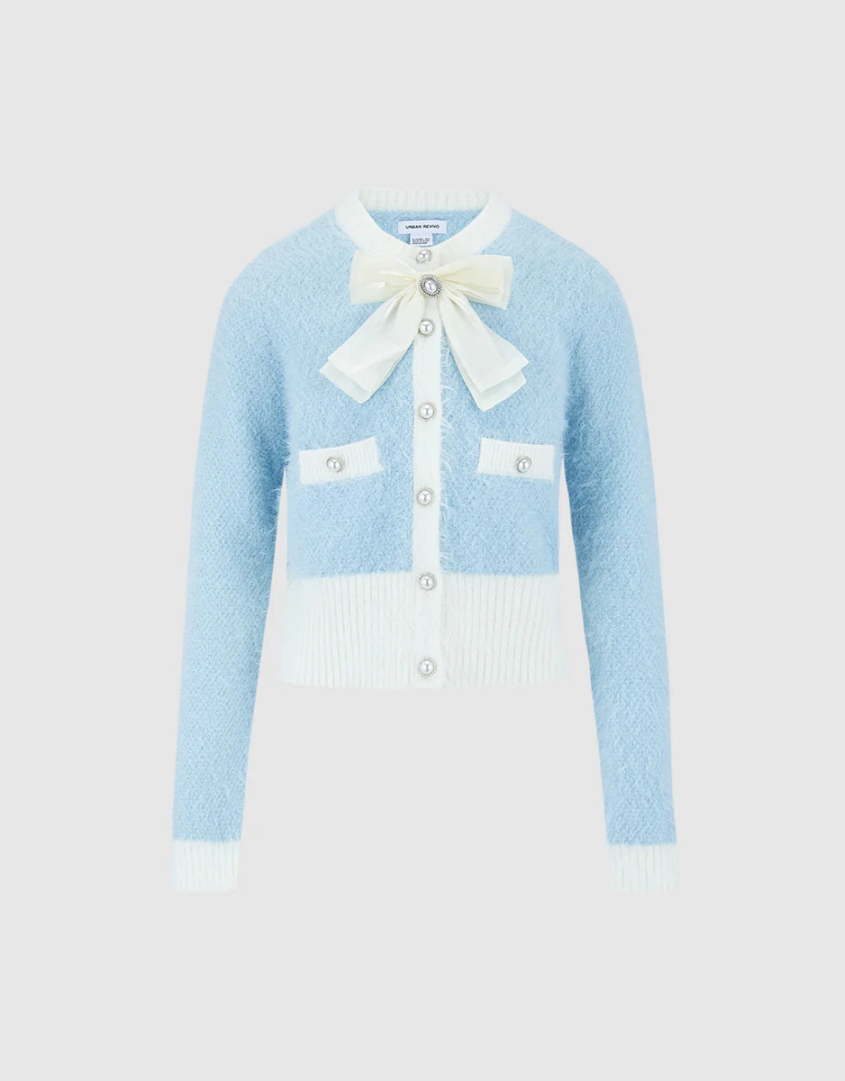 Bow Detail Tweed Cardigan | Urban Revivo