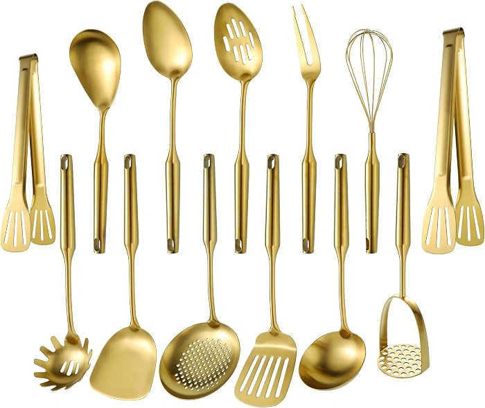 Gold Kitchen Cooking Utensils Set 13 PCS Stainless Steel 12-13.7" | Amazon (US)