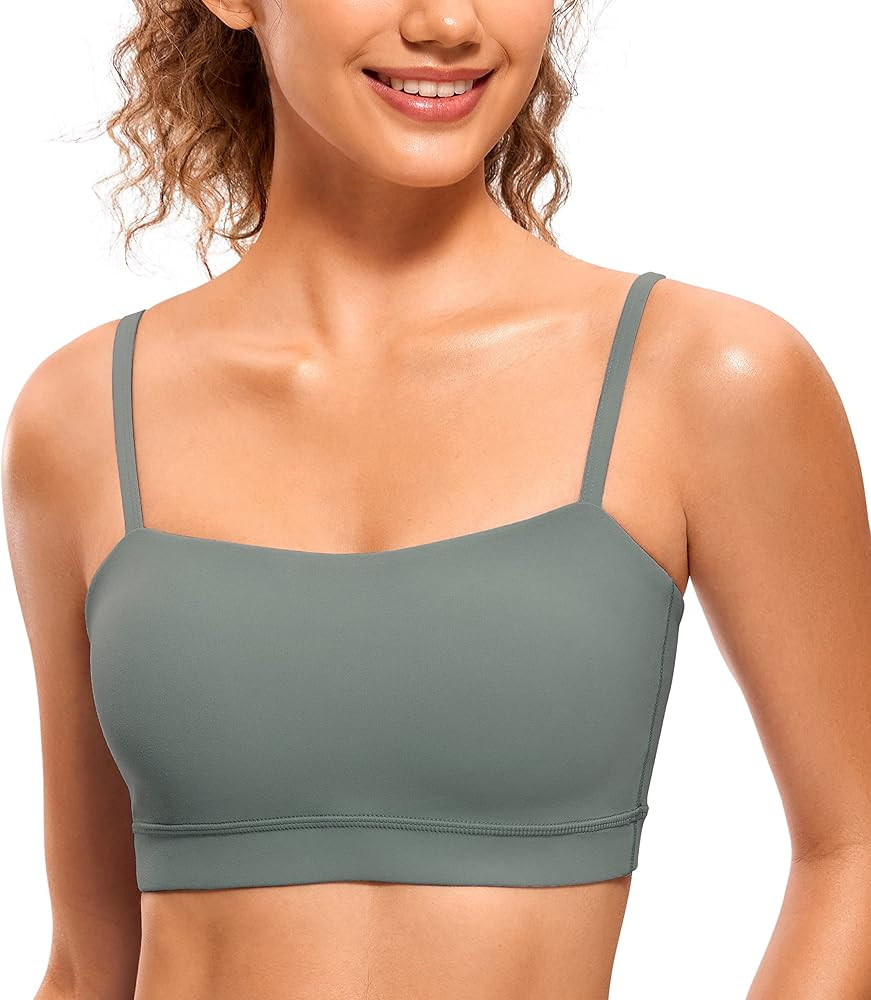 CRZ YOGA Butterluxe Womens Adjustable Spaghetti Thin Strap Sports Bra - Padded Wireless Square Ne... | Amazon (US)
