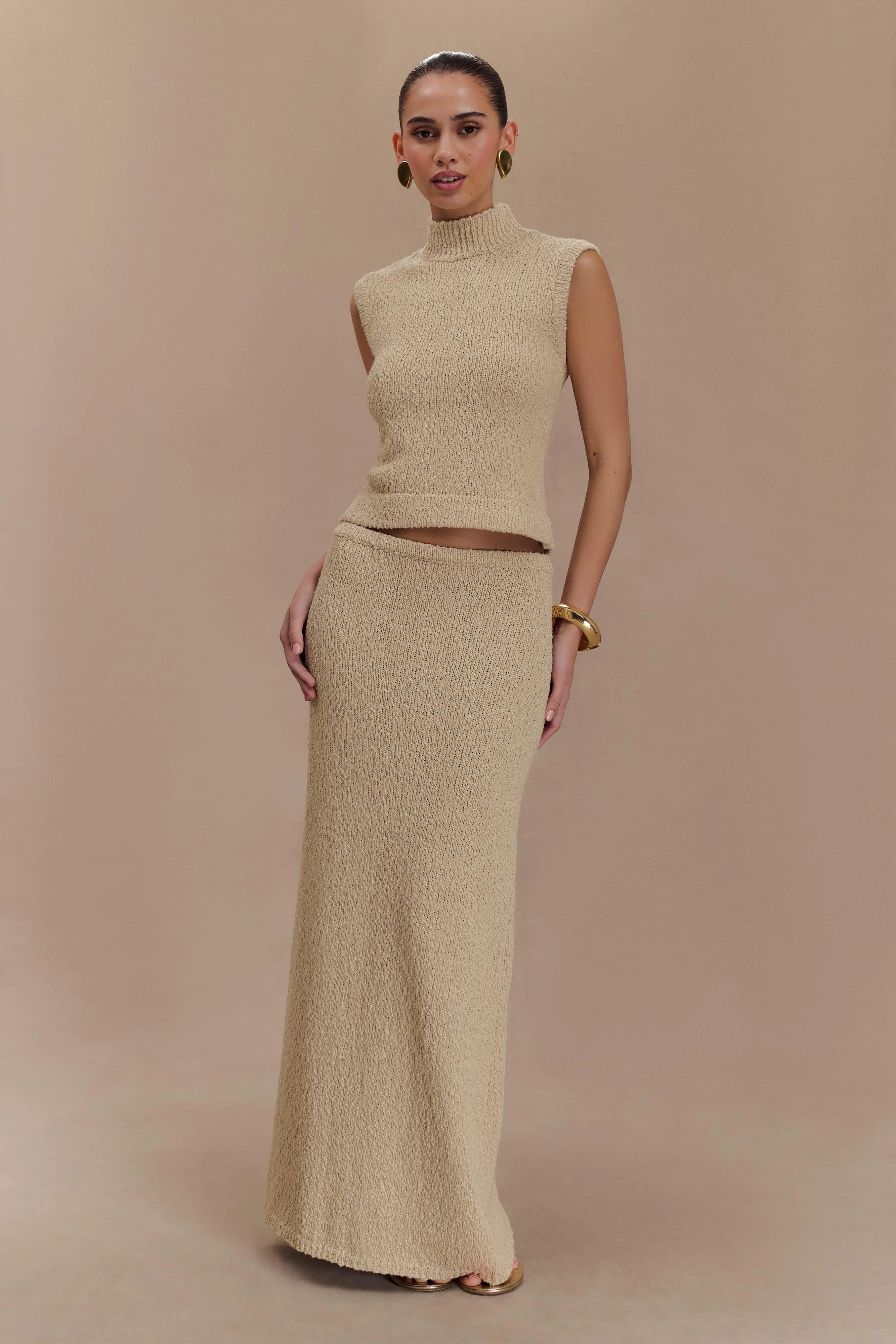 Azalea Sleeveless Knit Top - Wheat | MESHKI US